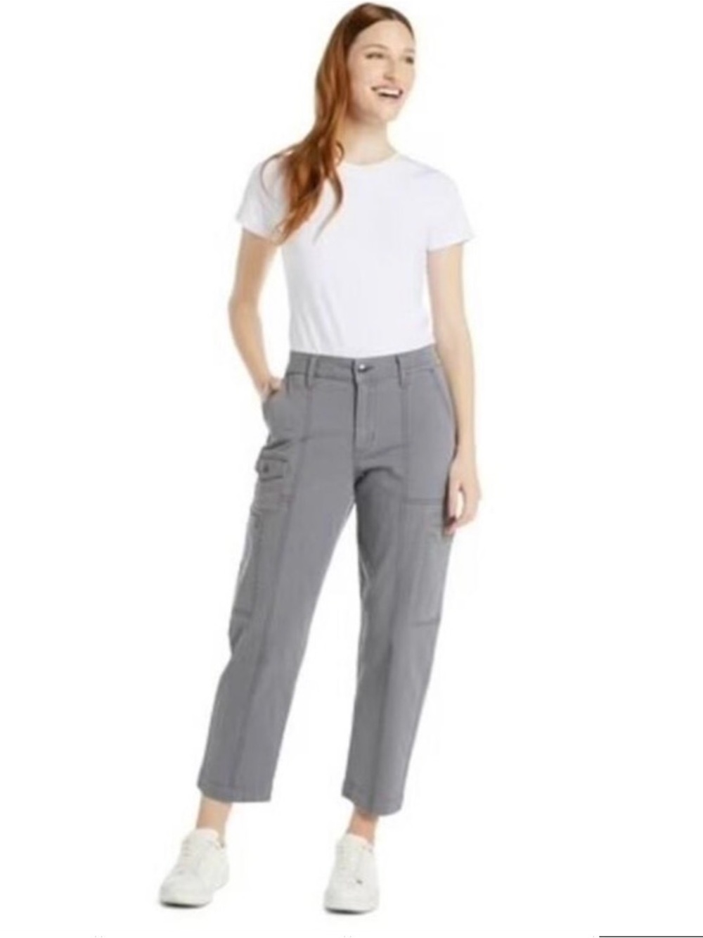 Time and Tru Women's Mid Rise Straight Utility Pants, 27" Inseam, Sizes 2